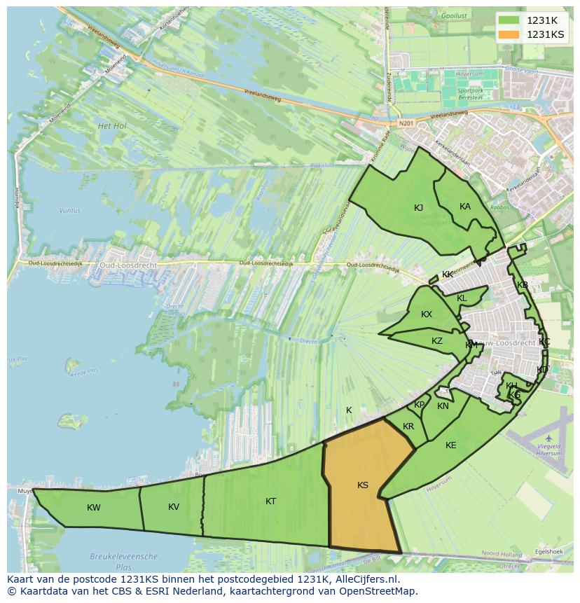 Afbeelding van het postcodegebied 1231 KS op de kaart.