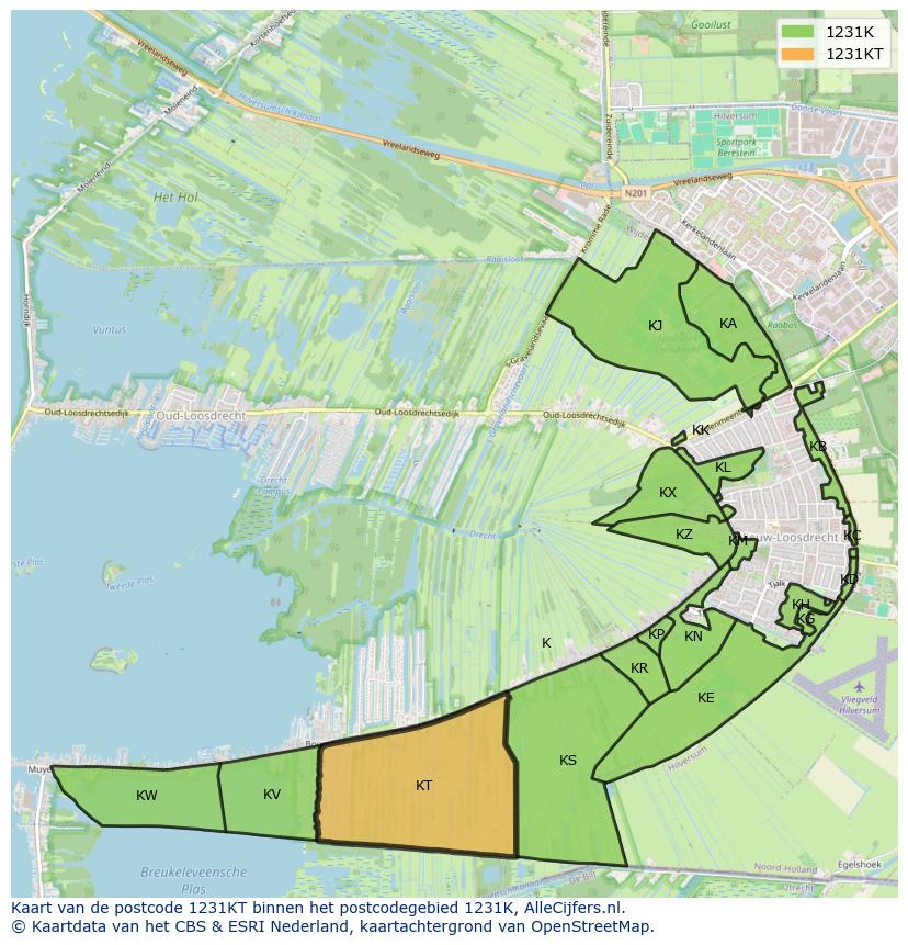 Afbeelding van het postcodegebied 1231 KT op de kaart.