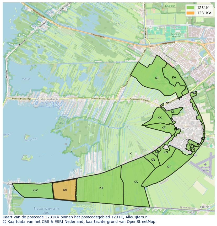 Afbeelding van het postcodegebied 1231 KV op de kaart.
