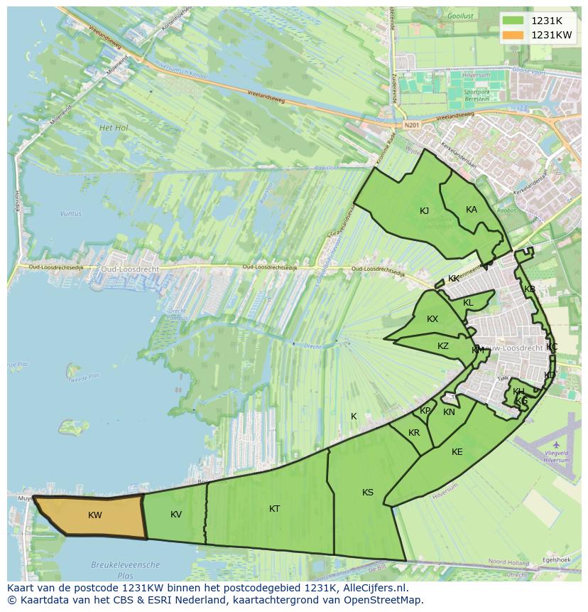 Afbeelding van het postcodegebied 1231 KW op de kaart.