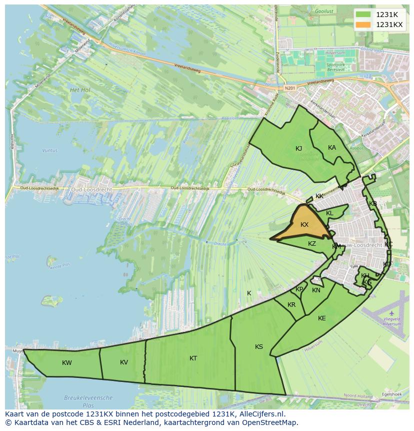 Afbeelding van het postcodegebied 1231 KX op de kaart.
