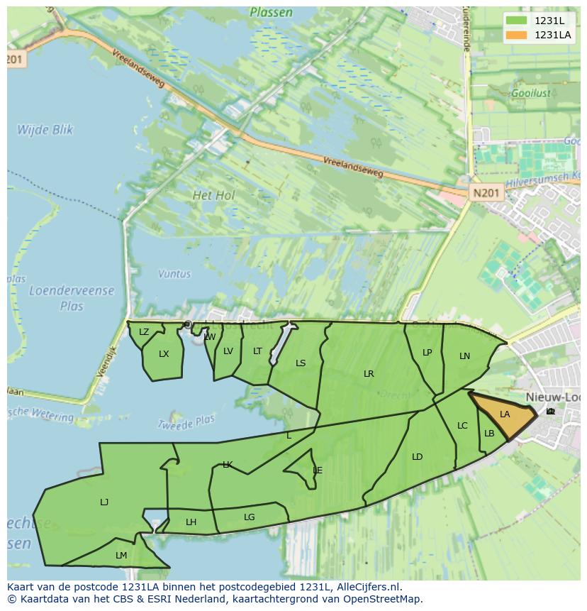 Afbeelding van het postcodegebied 1231 LA op de kaart.