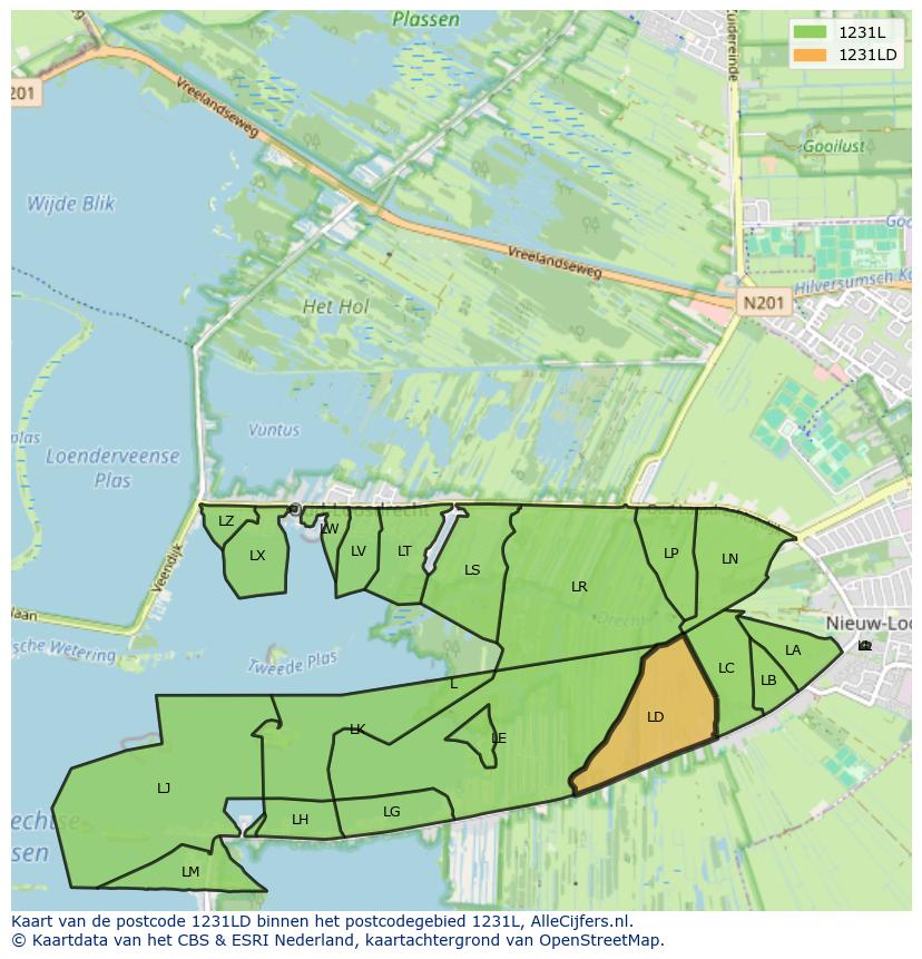 Afbeelding van het postcodegebied 1231 LD op de kaart.