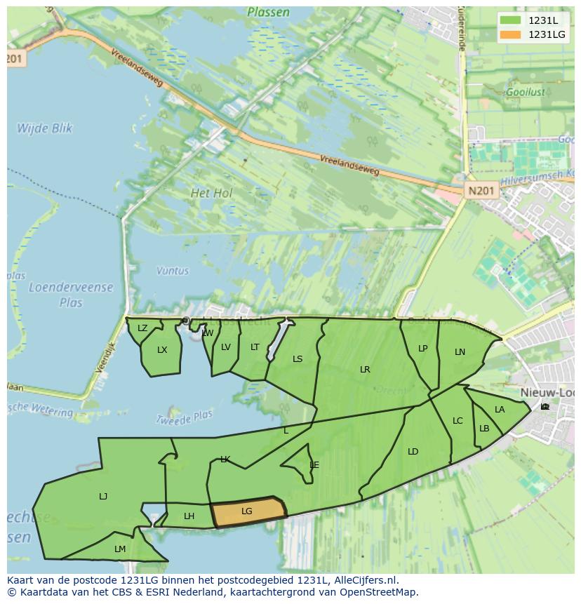 Afbeelding van het postcodegebied 1231 LG op de kaart.