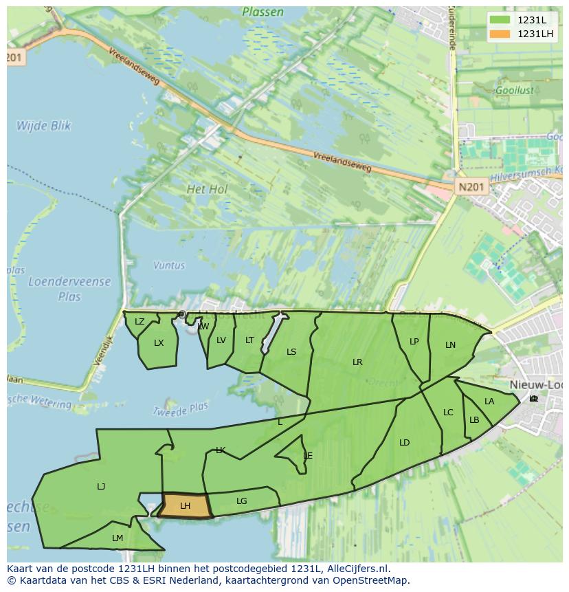 Afbeelding van het postcodegebied 1231 LH op de kaart.