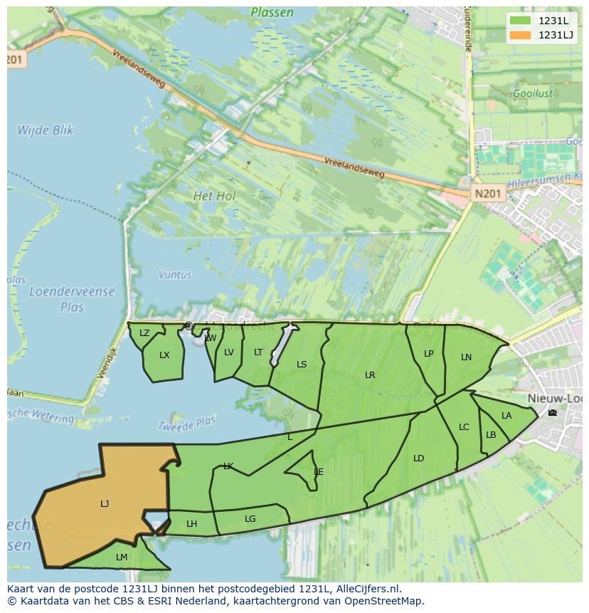 Afbeelding van het postcodegebied 1231 LJ op de kaart.