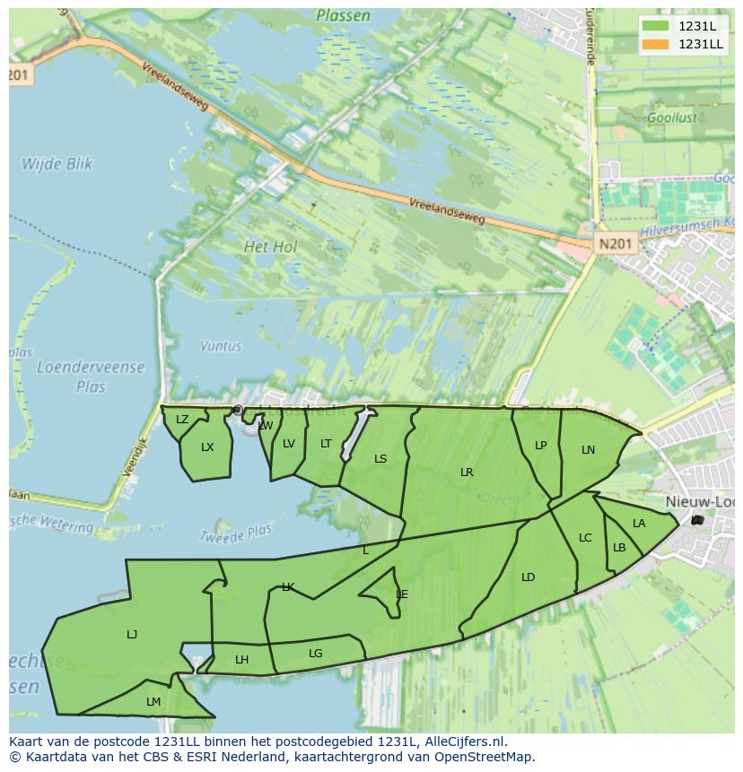 Afbeelding van het postcodegebied 1231 LL op de kaart.