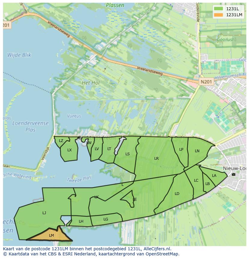 Afbeelding van het postcodegebied 1231 LM op de kaart.