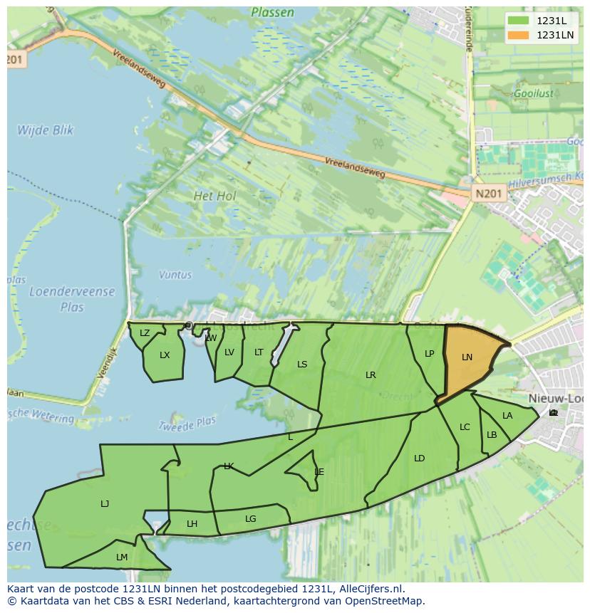 Afbeelding van het postcodegebied 1231 LN op de kaart.