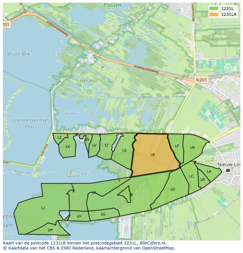 Afbeelding van het postcodegebied 1231 LR op de kaart.