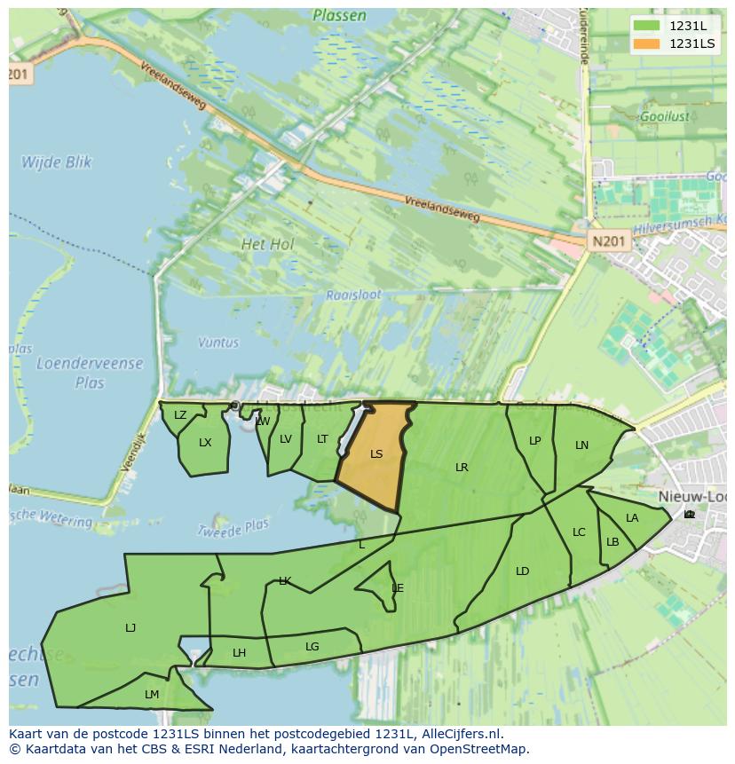 Afbeelding van het postcodegebied 1231 LS op de kaart.
