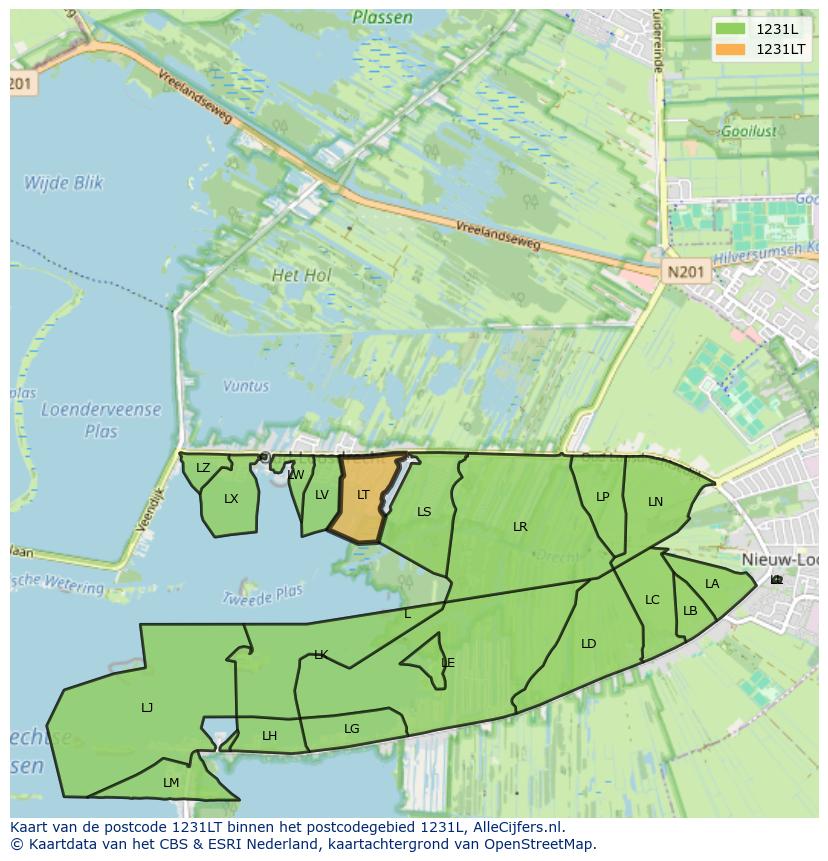 Afbeelding van het postcodegebied 1231 LT op de kaart.