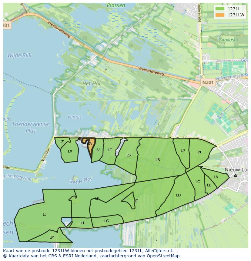 Afbeelding van het postcodegebied 1231 LW op de kaart.