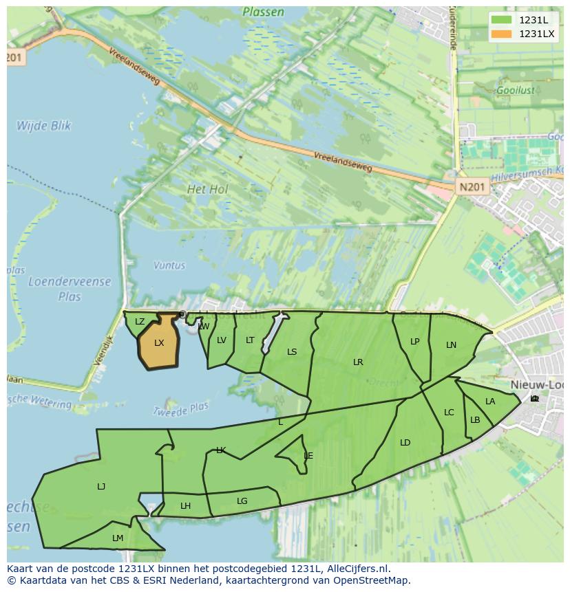 Afbeelding van het postcodegebied 1231 LX op de kaart.