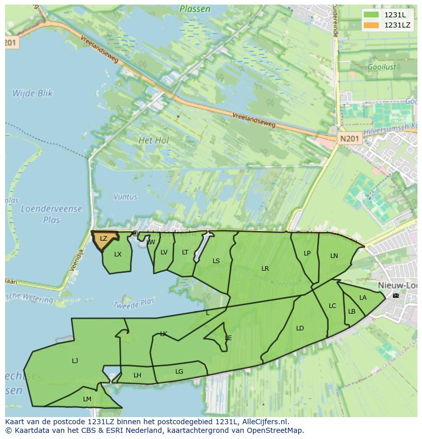Afbeelding van het postcodegebied 1231 LZ op de kaart.