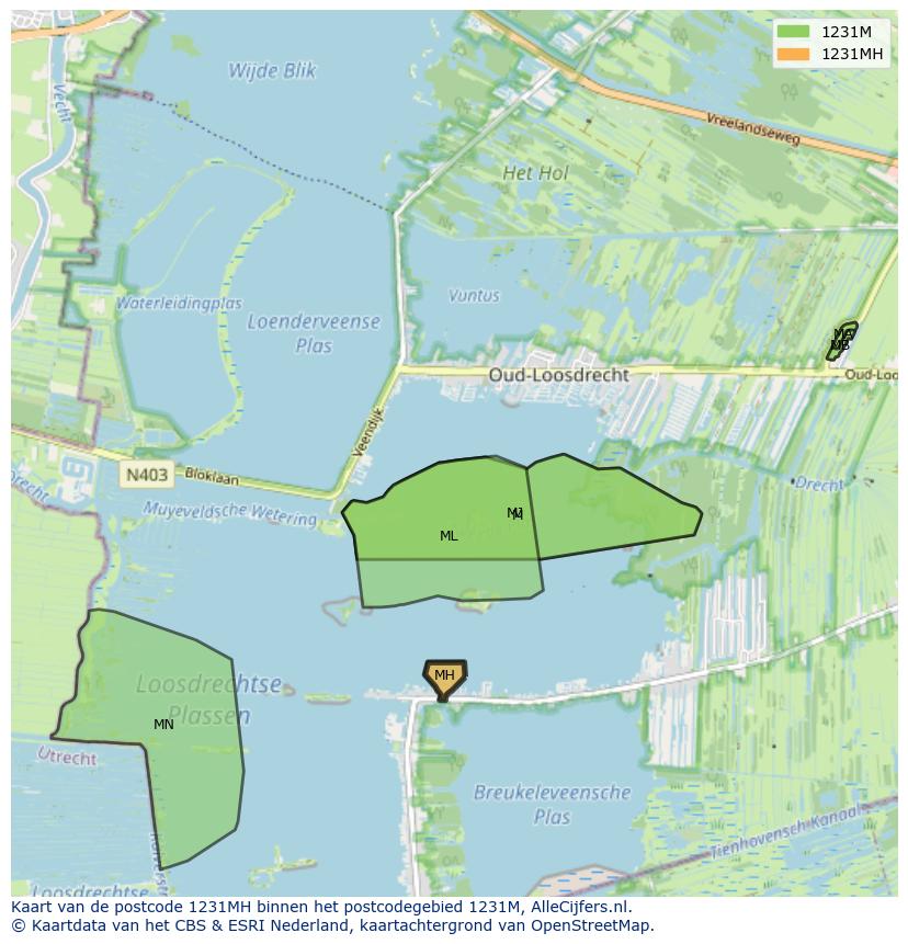 Afbeelding van het postcodegebied 1231 MH op de kaart.