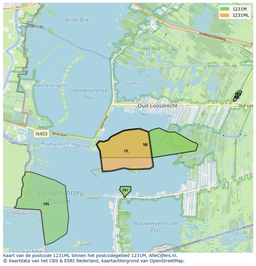 Afbeelding van het postcodegebied 1231 ML op de kaart.