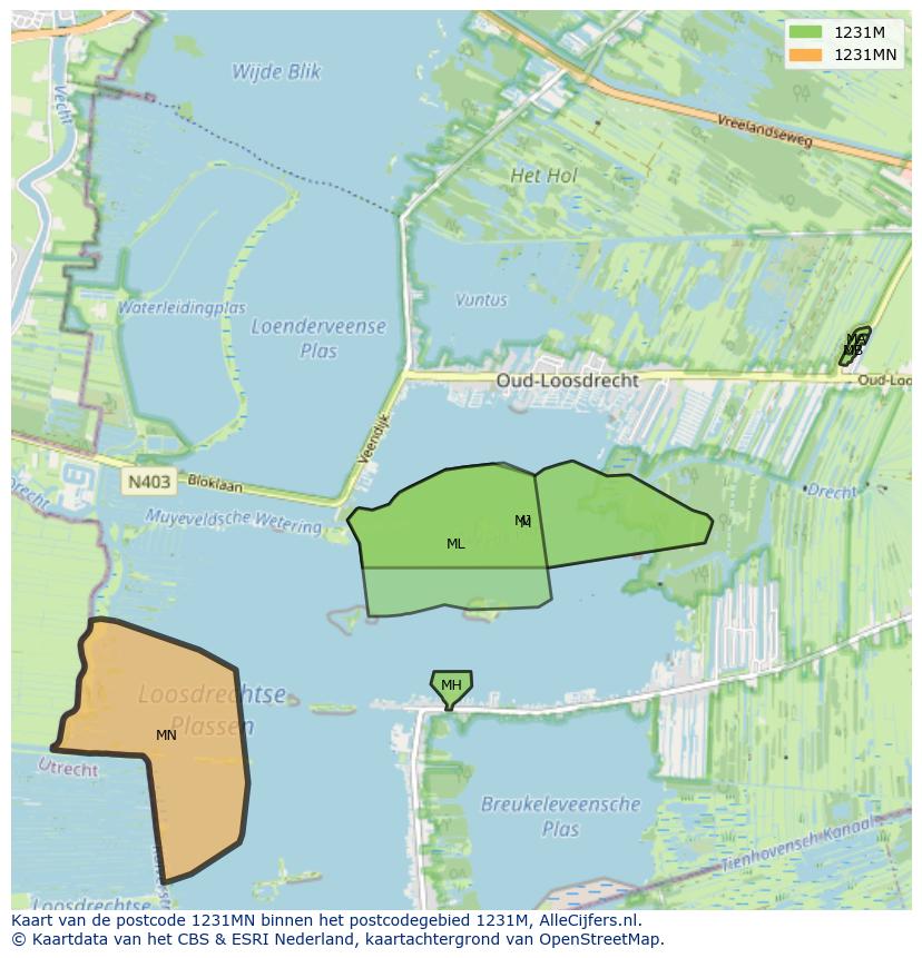 Afbeelding van het postcodegebied 1231 MN op de kaart.