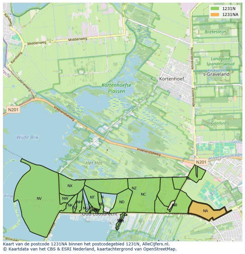 Afbeelding van het postcodegebied 1231 NA op de kaart.