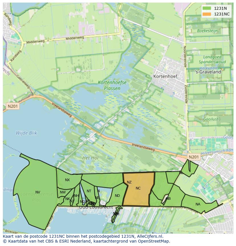 Afbeelding van het postcodegebied 1231 NC op de kaart.