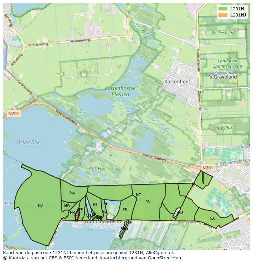 Afbeelding van het postcodegebied 1231 NJ op de kaart.