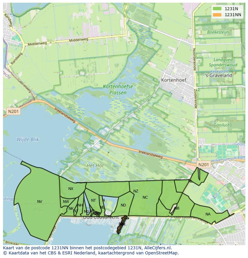 Afbeelding van het postcodegebied 1231 NN op de kaart.