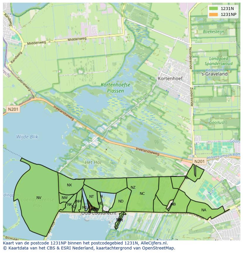 Afbeelding van het postcodegebied 1231 NP op de kaart.