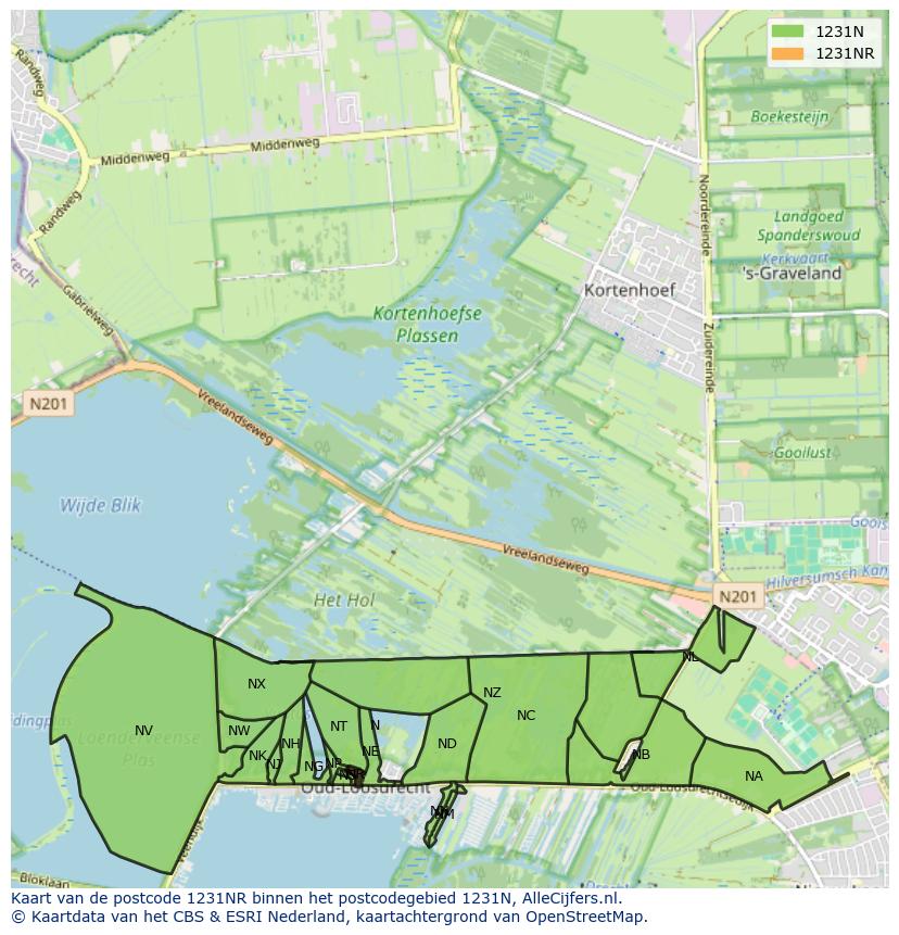 Afbeelding van het postcodegebied 1231 NR op de kaart.