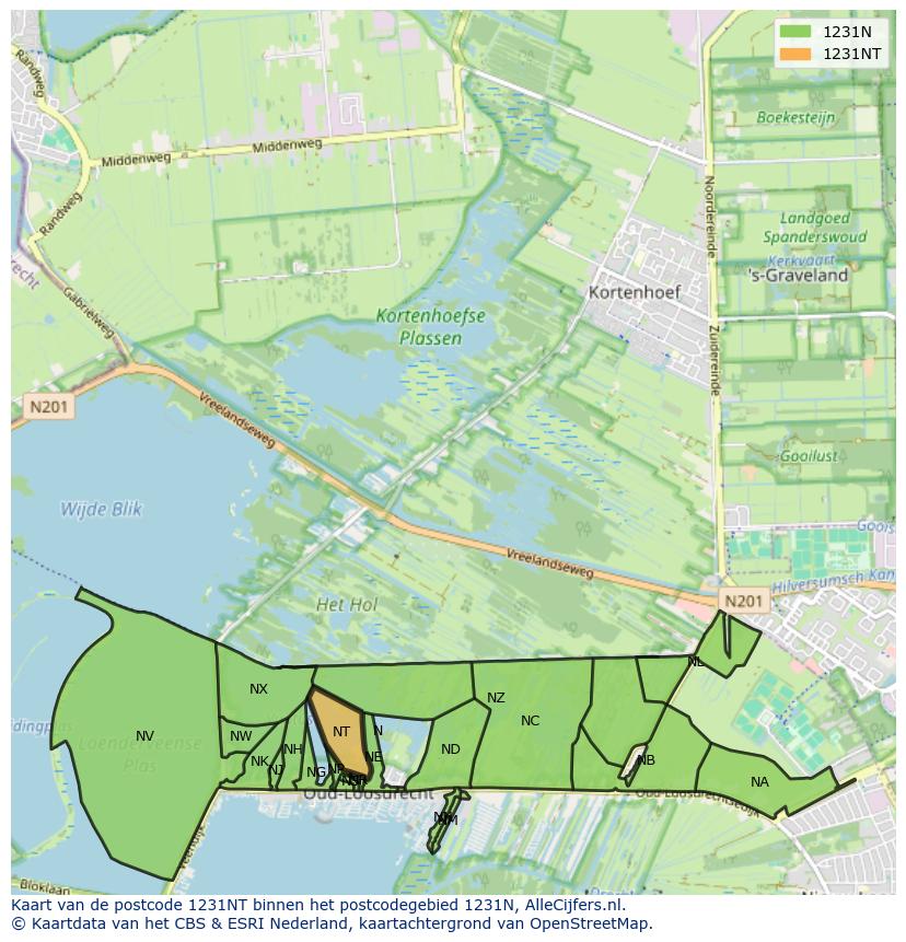 Afbeelding van het postcodegebied 1231 NT op de kaart.