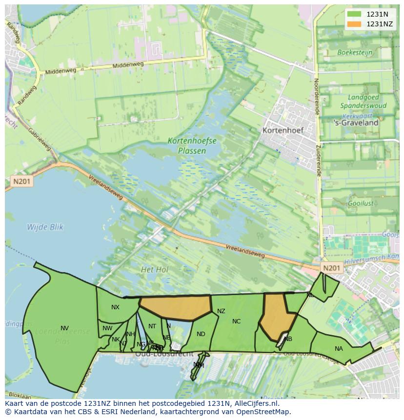Afbeelding van het postcodegebied 1231 NZ op de kaart.