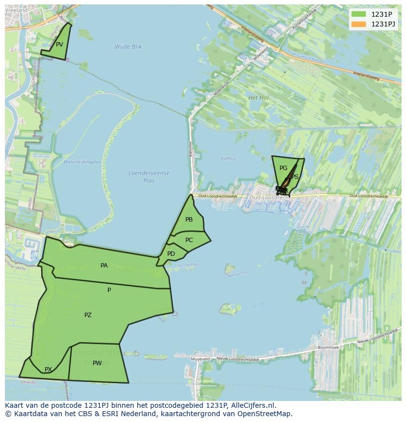 Afbeelding van het postcodegebied 1231 PJ op de kaart.