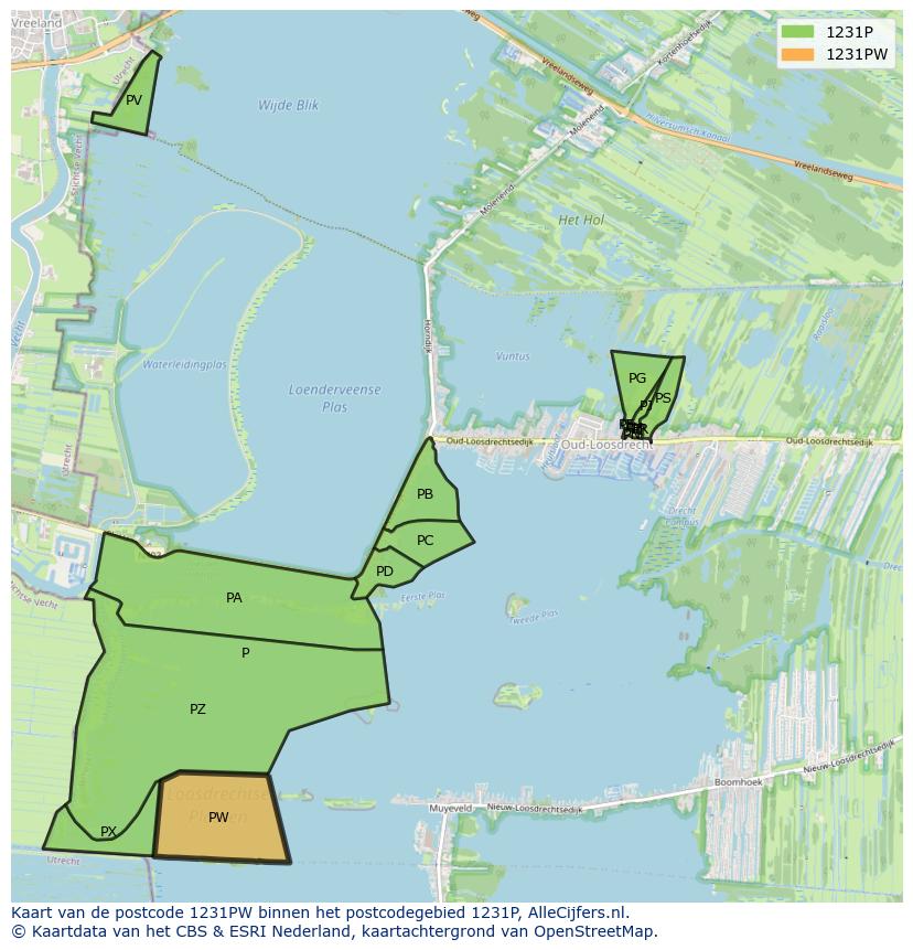 Afbeelding van het postcodegebied 1231 PW op de kaart.