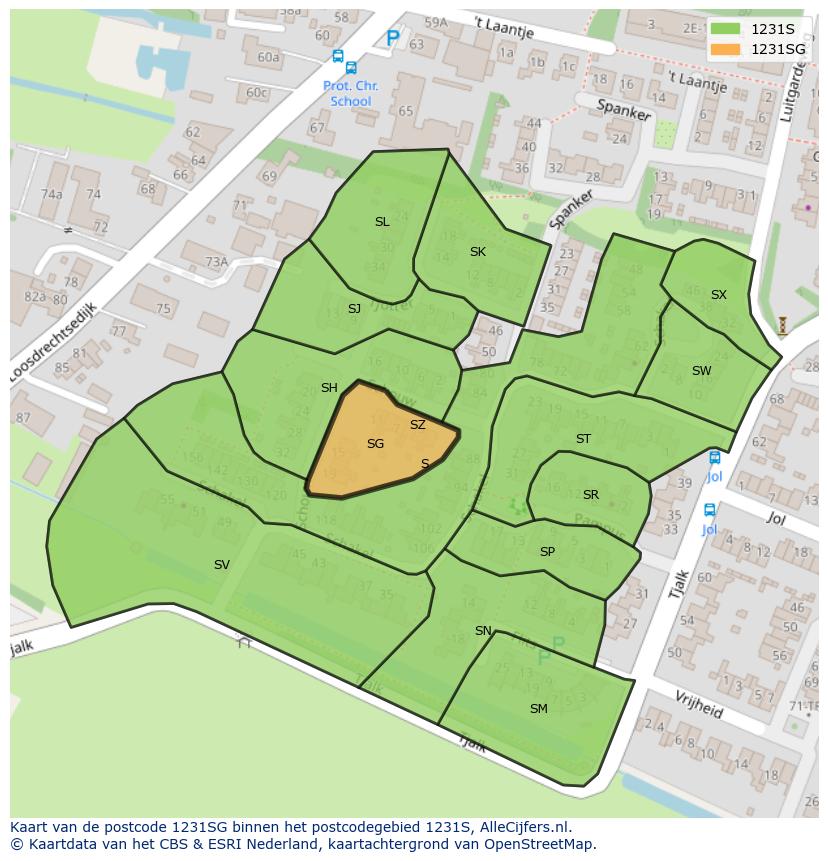 Afbeelding van het postcodegebied 1231 SG op de kaart.