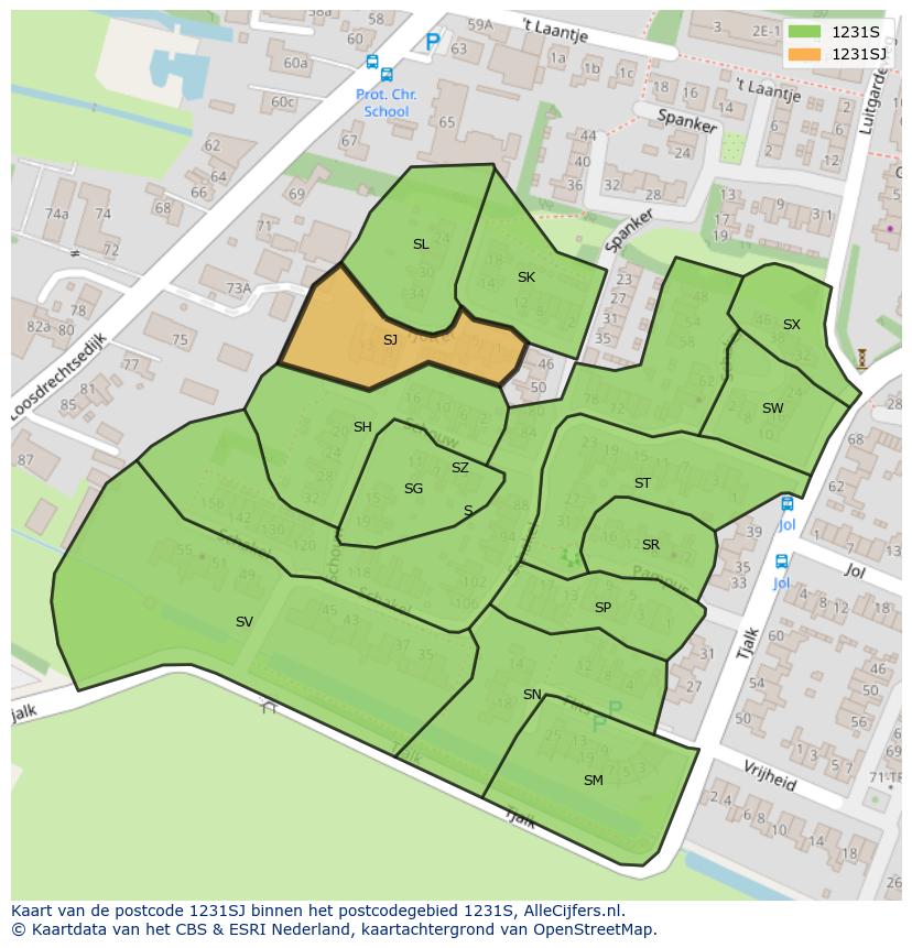 Afbeelding van het postcodegebied 1231 SJ op de kaart.