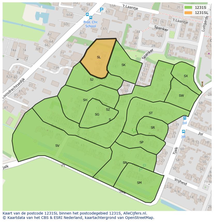 Afbeelding van het postcodegebied 1231 SL op de kaart.