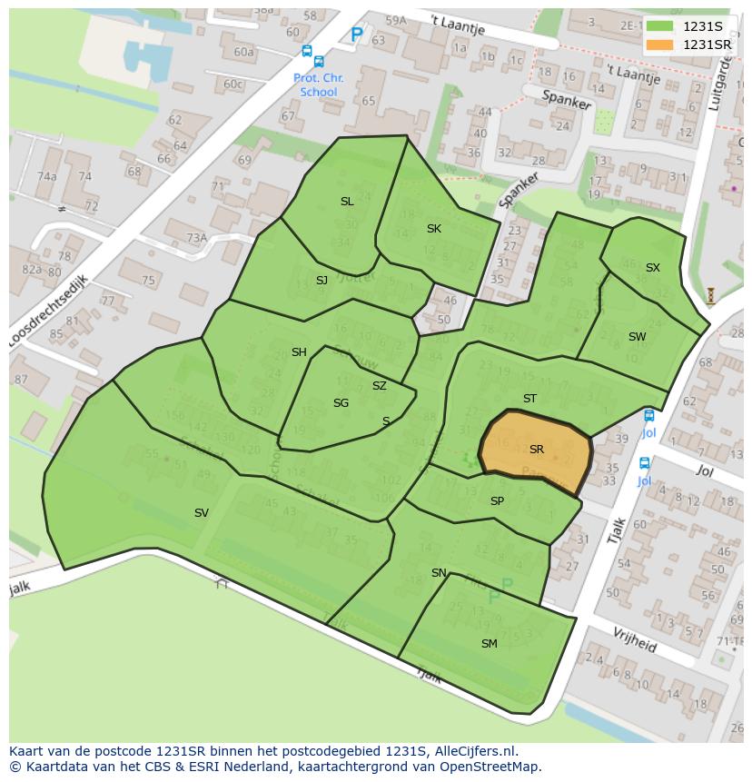 Afbeelding van het postcodegebied 1231 SR op de kaart.