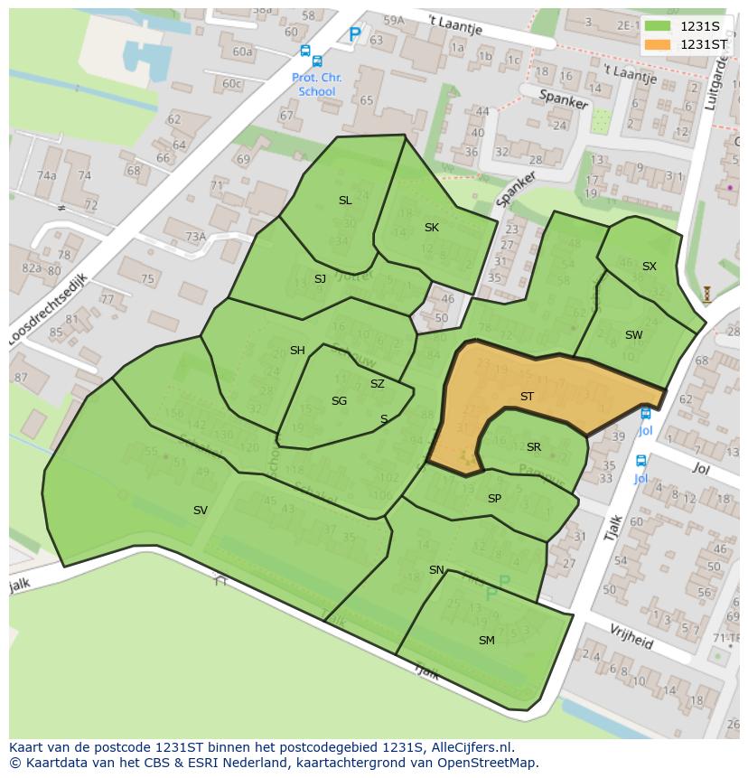 Afbeelding van het postcodegebied 1231 ST op de kaart.