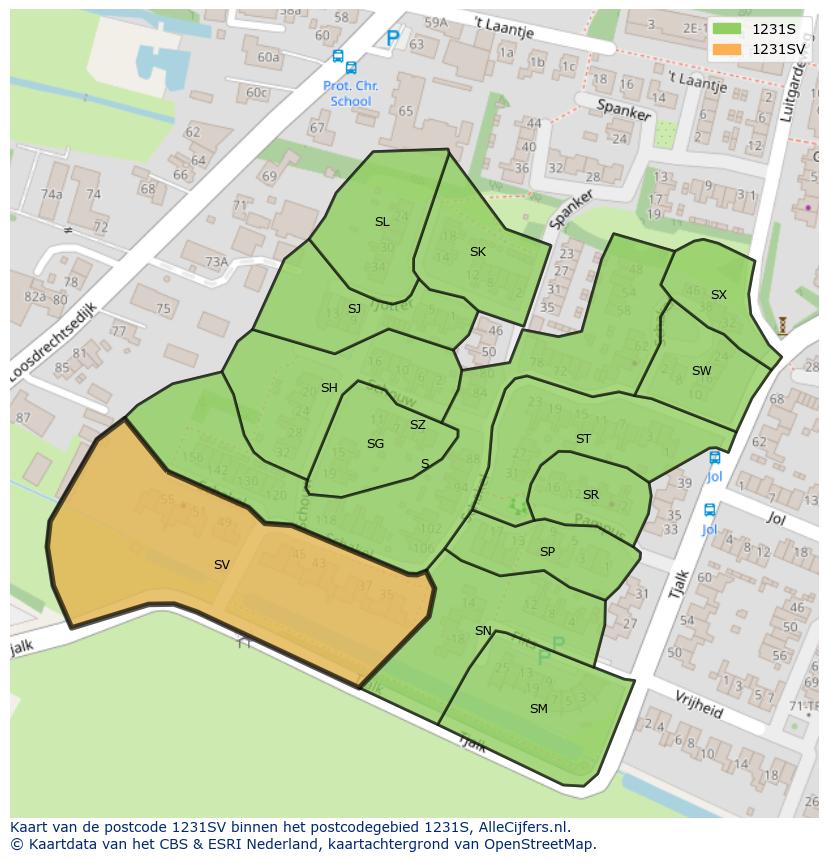 Afbeelding van het postcodegebied 1231 SV op de kaart.