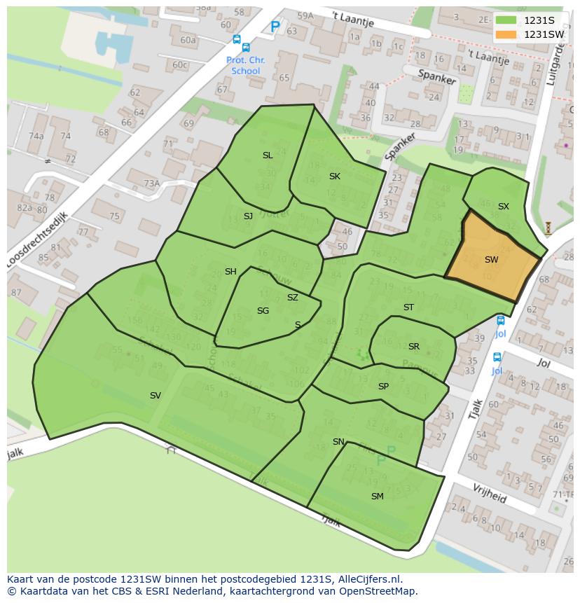 Afbeelding van het postcodegebied 1231 SW op de kaart.