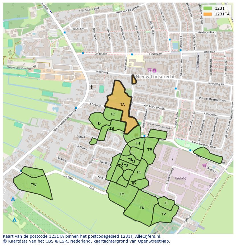 Afbeelding van het postcodegebied 1231 TA op de kaart.