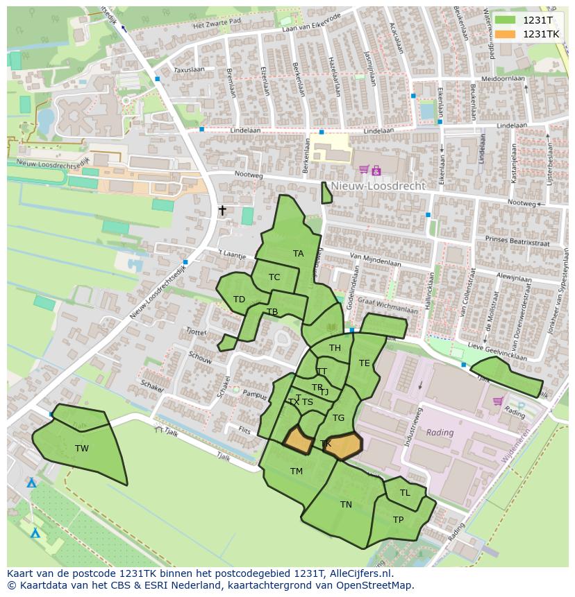 Afbeelding van het postcodegebied 1231 TK op de kaart.