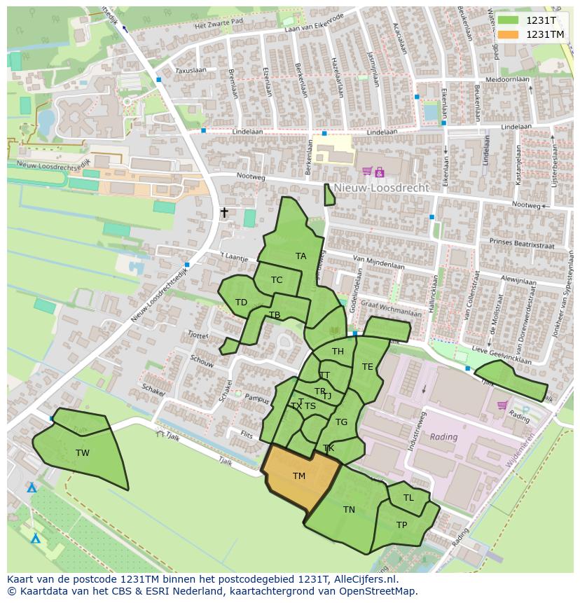 Afbeelding van het postcodegebied 1231 TM op de kaart.