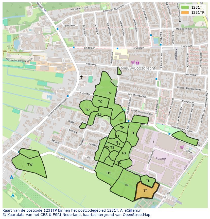 Afbeelding van het postcodegebied 1231 TP op de kaart.