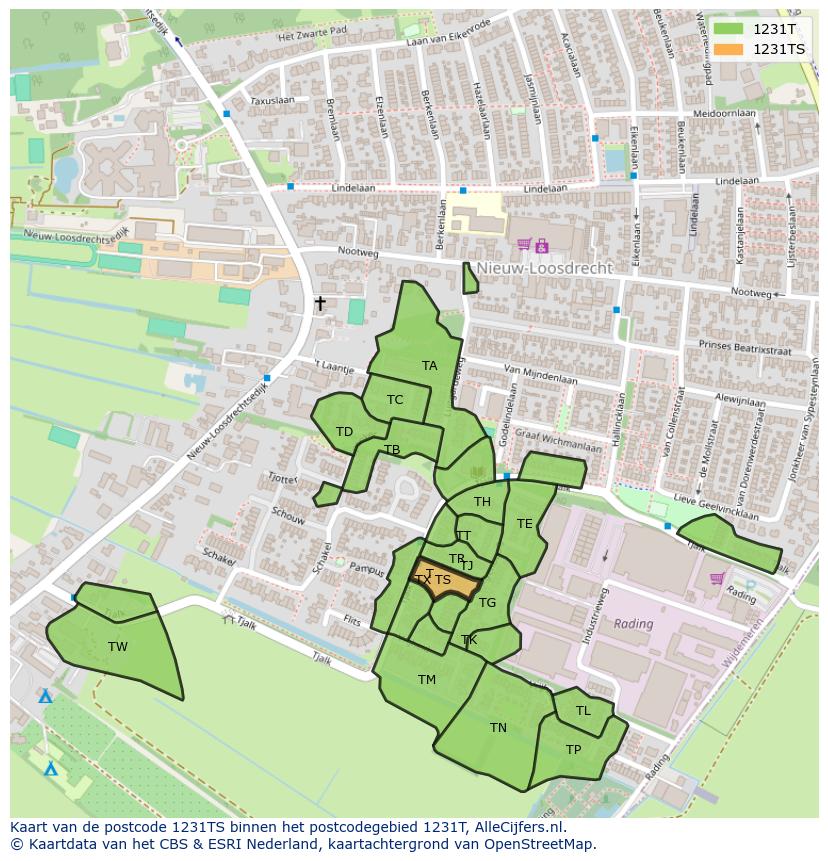 Afbeelding van het postcodegebied 1231 TS op de kaart.