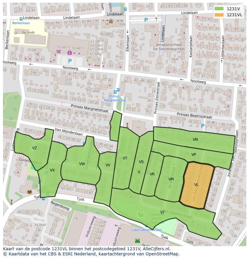 Afbeelding van het postcodegebied 1231 VL op de kaart.