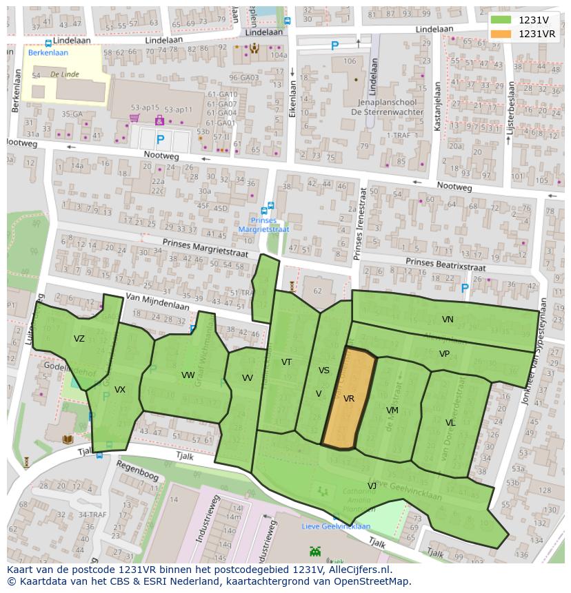 Afbeelding van het postcodegebied 1231 VR op de kaart.