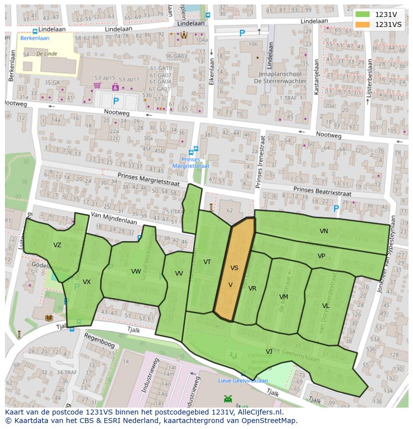 Afbeelding van het postcodegebied 1231 VS op de kaart.