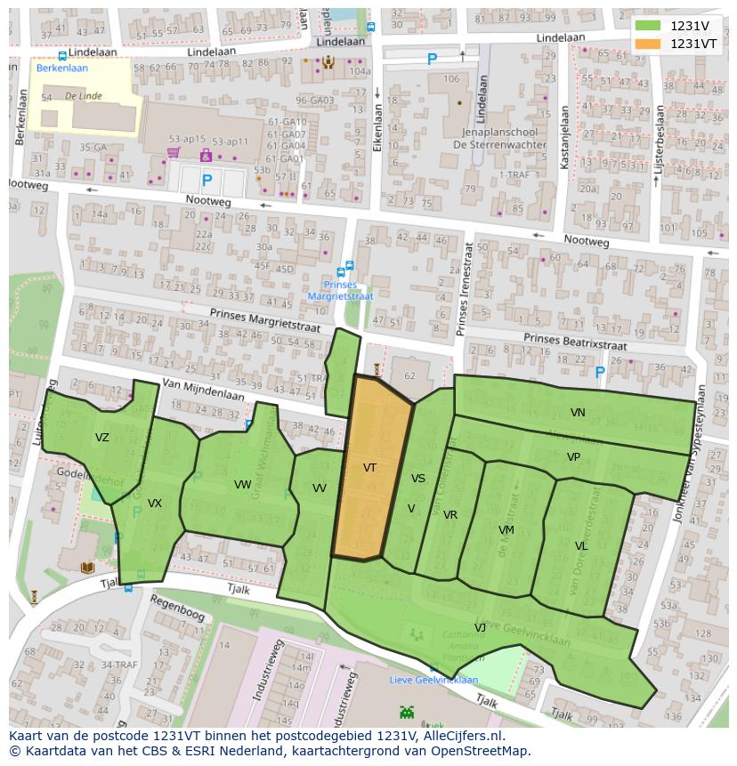 Afbeelding van het postcodegebied 1231 VT op de kaart.