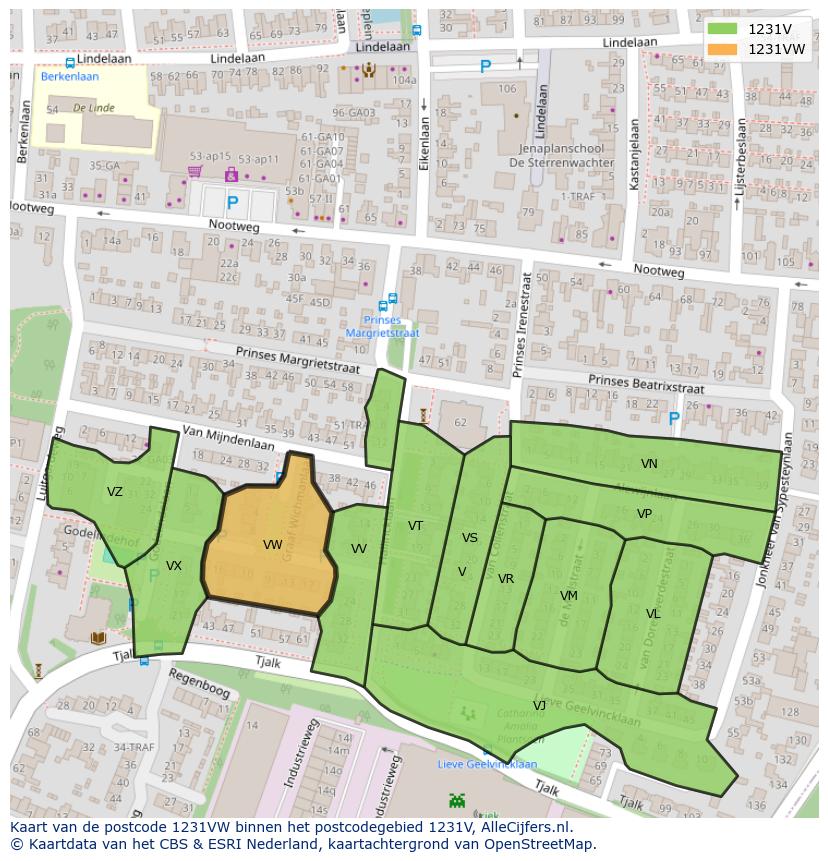 Afbeelding van het postcodegebied 1231 VW op de kaart.