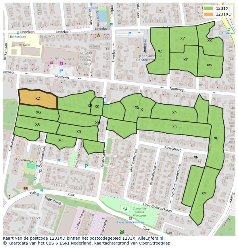Afbeelding van het postcodegebied 1231 XD op de kaart.